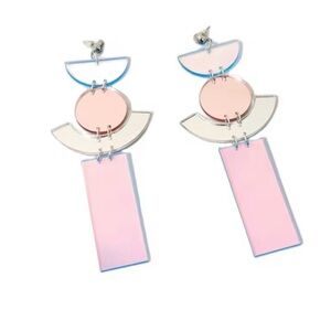 Elegant Pink and Silver translucent Geometric Earrings